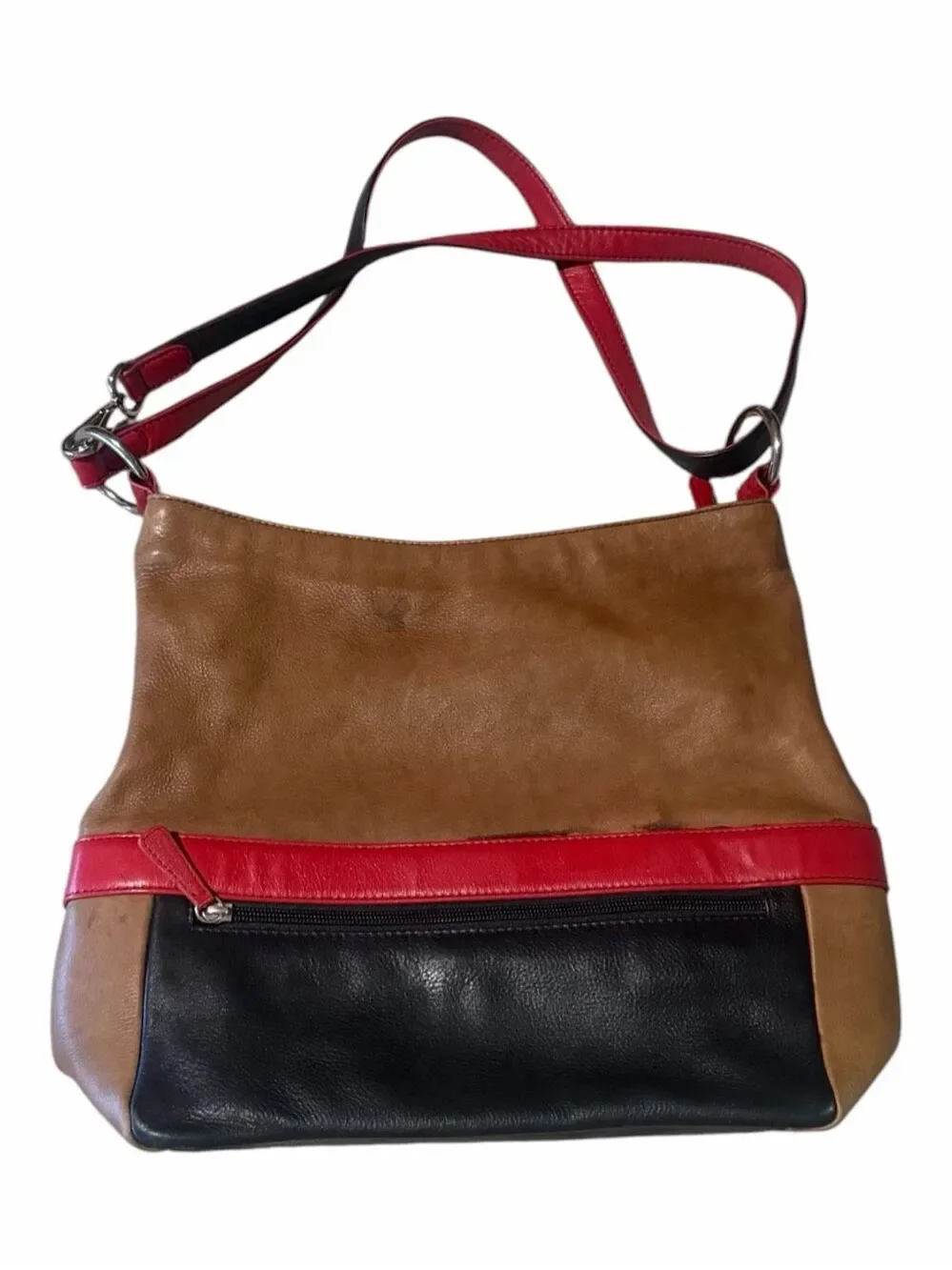 ILI NEW YORK Genuine Leather Colorblock Crossbody Shoulder Bag Brown Red Black
